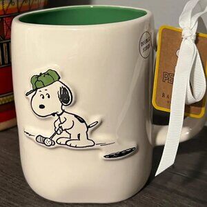 Rae Dunn SNOOPY Golf Coffee Mug Best Dad By Par Double Sided Peanuts NWT